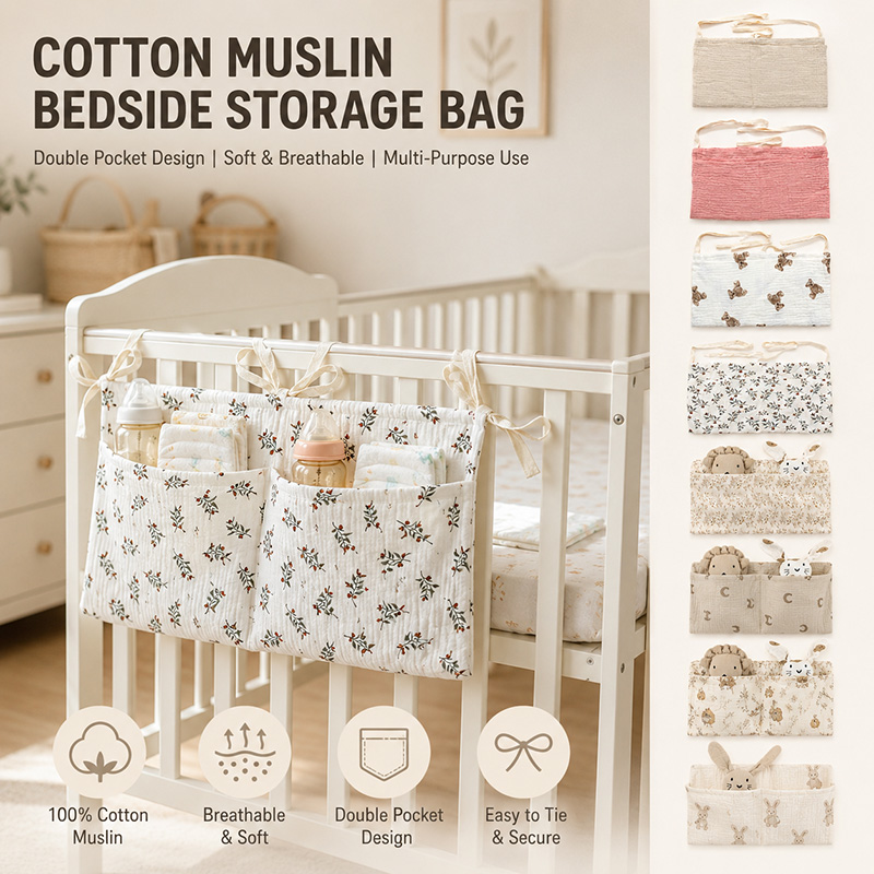 Baby Nursery Organization Ideas - Muslin Baby Crib Organizer Cotton Bedside