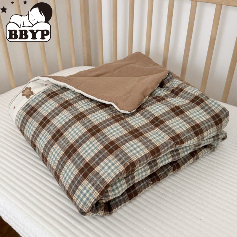 Baby Nursery Quilts - Breathable Grid Linen Quilt for Kids