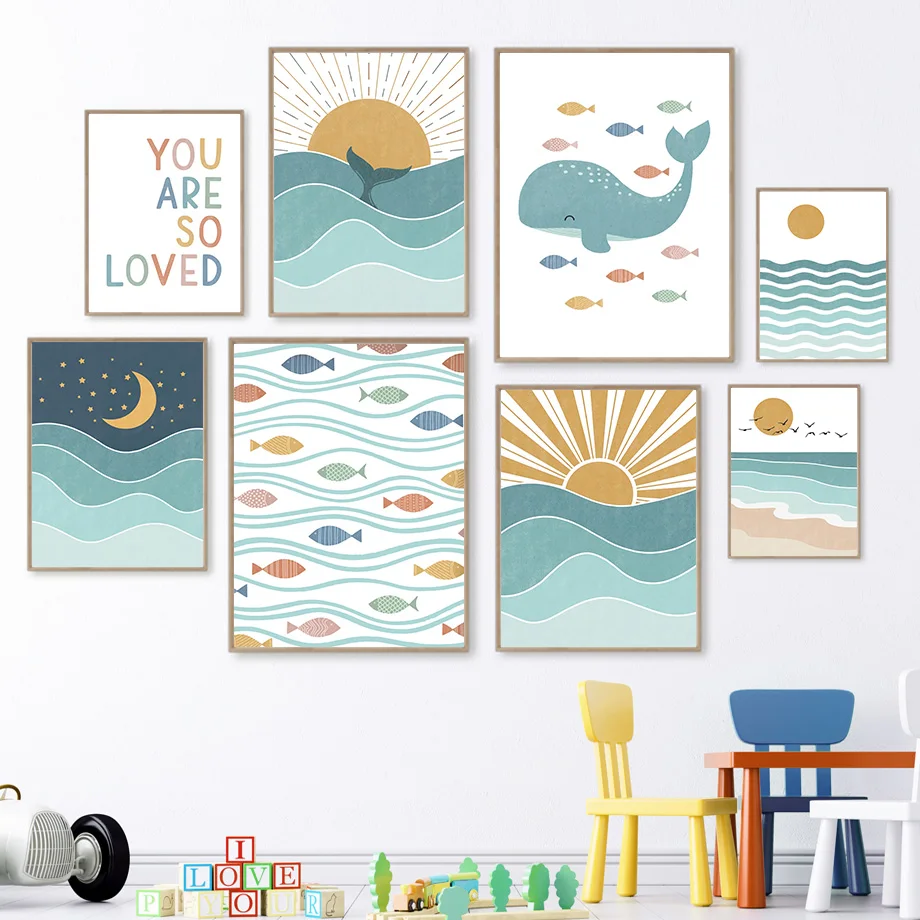 Baby Boy Nursery Quotes - 1pc frameless Fish Whale Seagull Sunrise