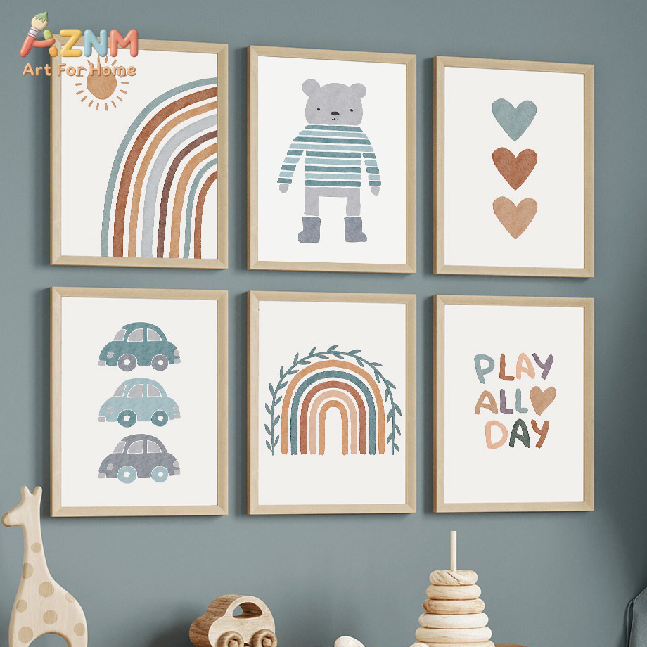 Baby Boy Nursery Quotes - AZNM Neutral Boho Rainbow Bear Car