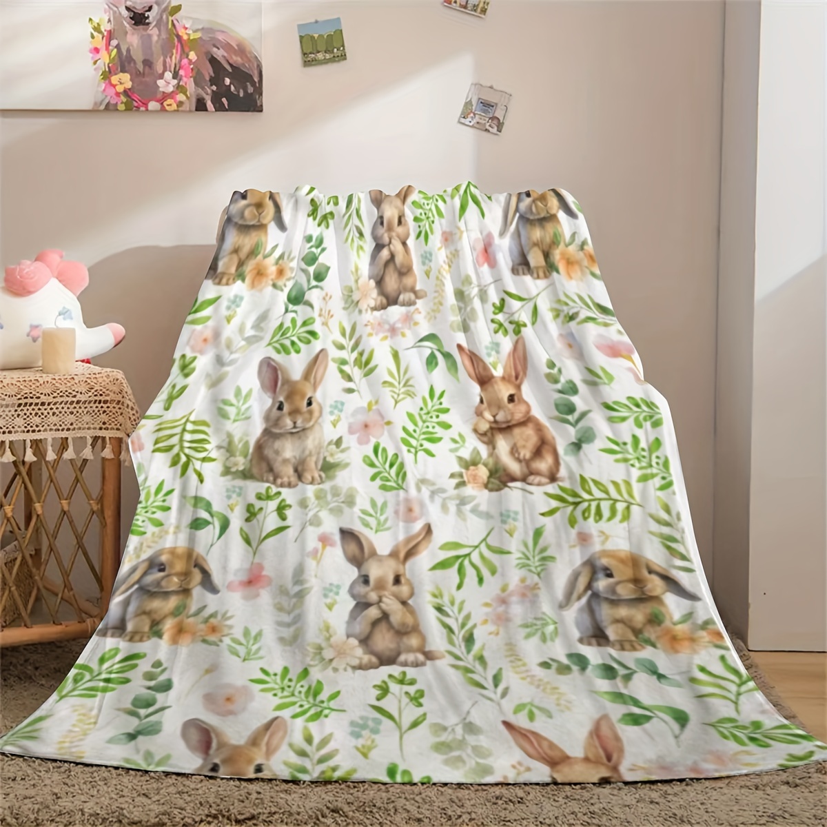 Baby Nursery Themes - VIKAMA Bunny Themed Throw Blanket, Watercolor