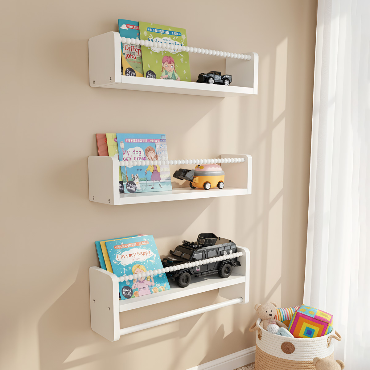 Baby Nursery Books - Wood Nursery Book Shelves, 15.7 Inch