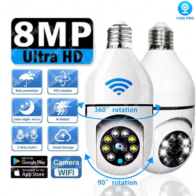 8MP E27 Bulb Surveillance Came - Baby Nursery Camera review and price