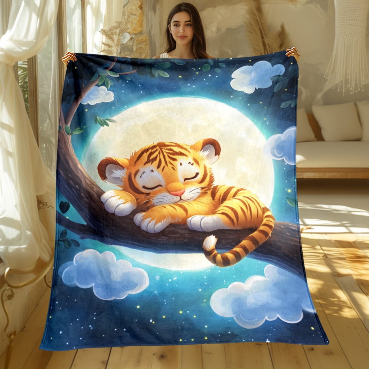 Cute sleeping tiger on tree br - Baby Nursery Themes review and price