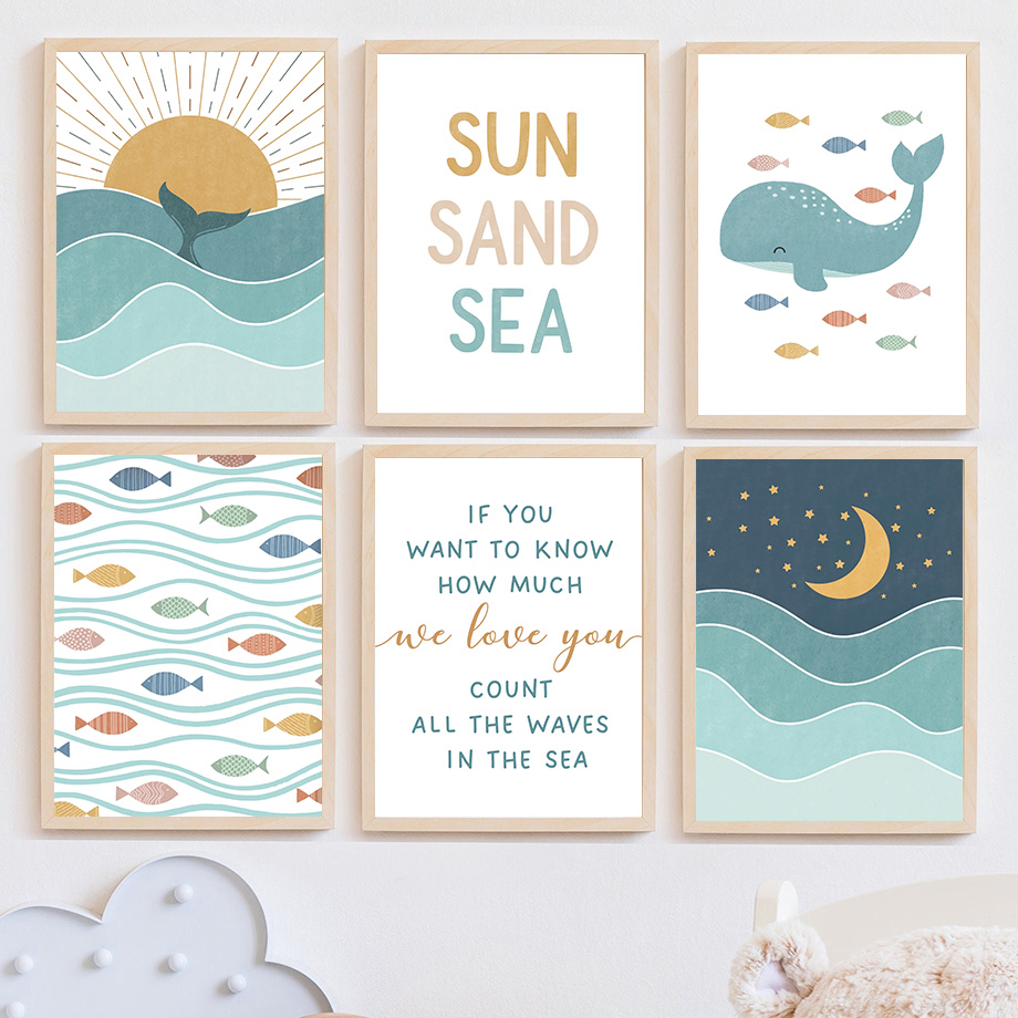 1pc frameless Fish Whale Seagu - Baby Boy Nursery Quotes review and price