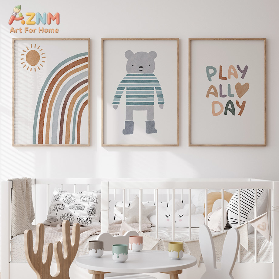 AZNM Neutral Boho Rainbow Bear - Baby Boy Nursery Quotes review and price